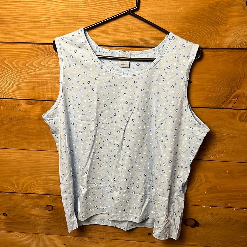 Cascade Blues women’s Tank Shirt top light blue floral XL 18 lightweight summer